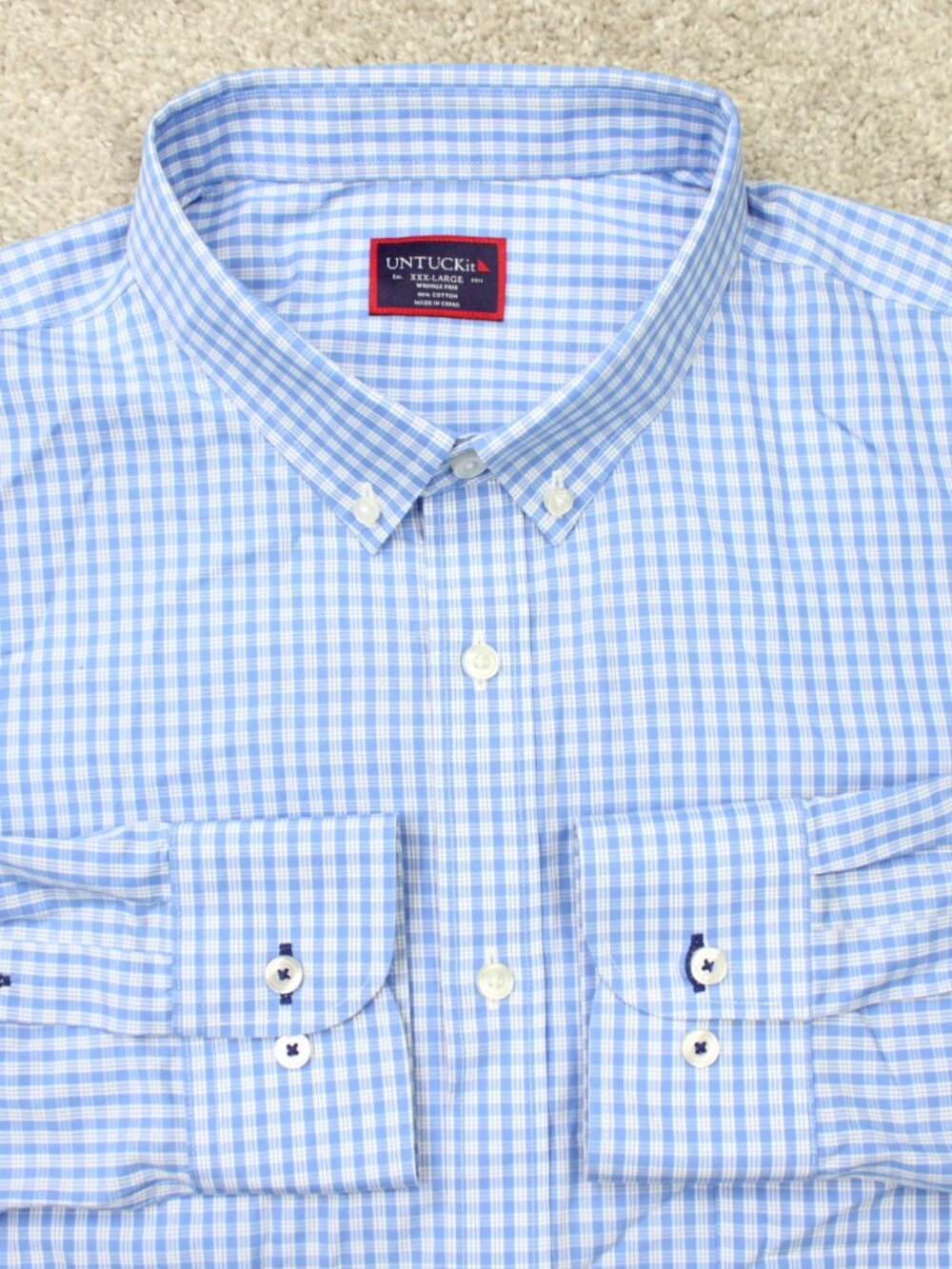 UNTUCKit Shirt Mens 3XL XXXL Blue Check Kabashi Wrinkle Free Cotton Long Sleeve